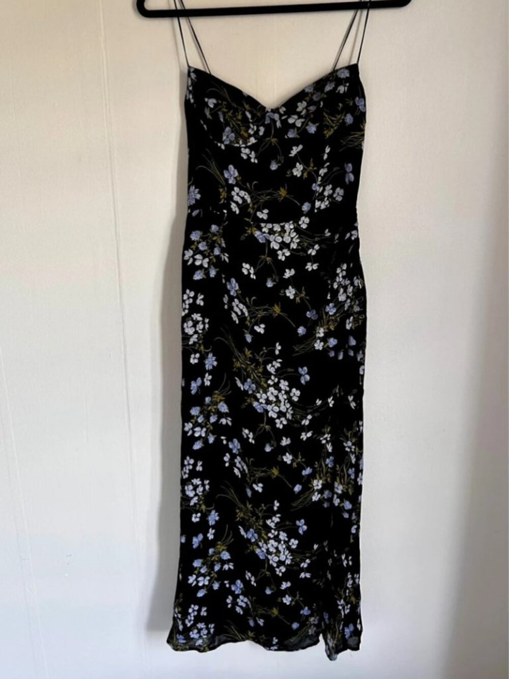 Reformation Black & Blue Floral Strappy Summer Dress US 2